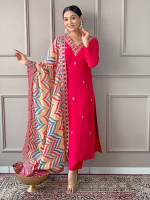 Pink viscosee fabric looks graceful readymade suit for girls 1
