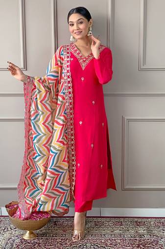 Pink viscose fabric designer looks graceful readymade suit for girls