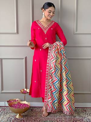 Pink viscosee fabric looks graceful readymade suit for girls 4