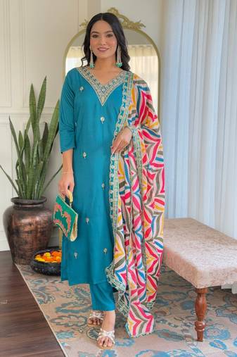 Firozi viscose fabric designer looks graceful readymade suit for girls