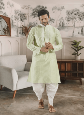 Green kurta patiyala indian ethnic wear for men's 2