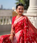 Red Banarasi Art Silk Saree With Zari Weaving Design