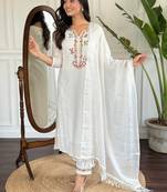 White viscosee chanderi fabric looks graceful readymade suit for girls