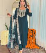 Teal blue bsy viscosee fabric looks graceful readymade suit for girls