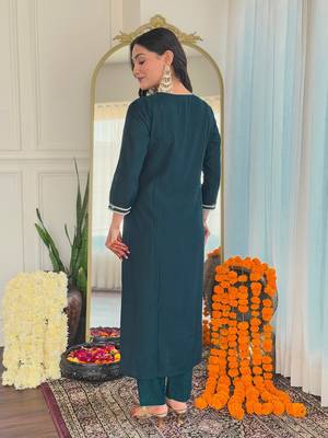 Teal blue bsy viscosee fabric looks graceful readymade suit for girls 2