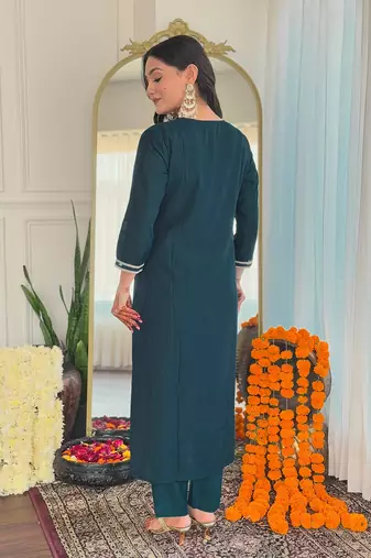 Teal blue bsy viscosee fabric looks graceful readymade suit for girls