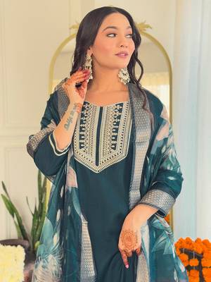 Teal blue bsy viscosee fabric looks graceful readymade suit for girls 3