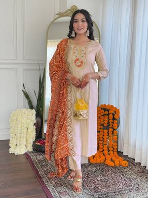 Beige bsy viscosee fabric looks graceful readymade suit for girls 1