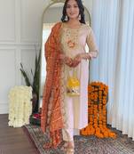 Beige bsy viscosee fabric looks graceful readymade suit for girls