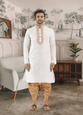White kurta patiyala indian ethnic wear for men's 1