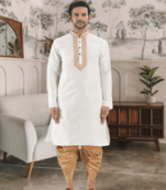 White kurta patiyala indian ethnic wear for men's