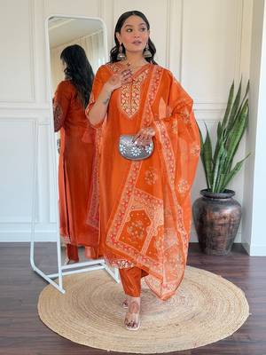 Orange bsy viscosee fabric looks graceful readymade suit for girls 1