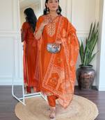 Orange bsy viscose fabric designer looks graceful readymade suit for girls