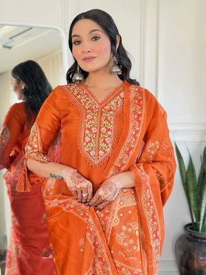 Orange bsy viscosee fabric looks graceful readymade suit for girls 3