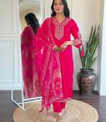 Pink bsy viscosee fabric looks graceful readymade suit for girls