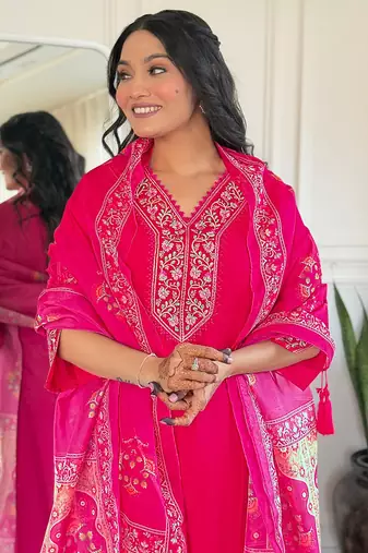 Pink bsy viscosee fabric looks graceful readymade suit for girls