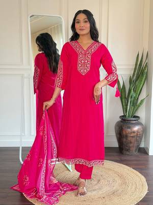 Pink bsy viscosee fabric looks graceful readymade suit for girls 4