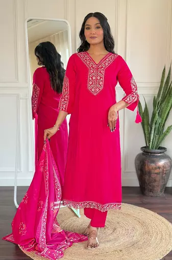 Pink bsy viscosee fabric looks graceful readymade suit for girls