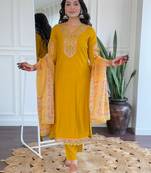Mustard bsy viscosee fabric looks graceful readymade suit for girls