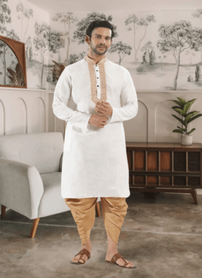 White kurta patiyala indian ethnic wear for men's 2