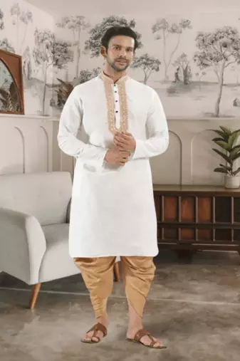 White kurta patiyala indian ethnic wear for men's