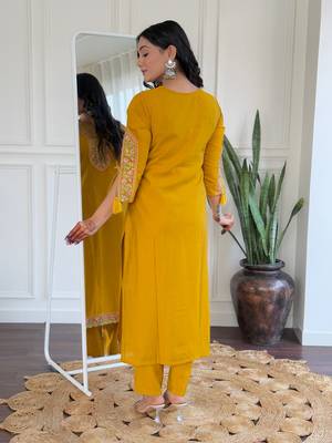 Mustard bsy viscosee fabric looks graceful readymade suit for girls 2