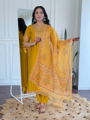 Mustard bsy viscosee fabric looks graceful readymade suit for girls 4