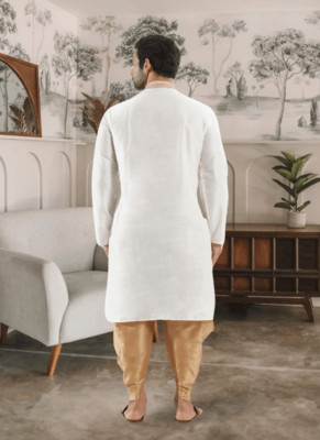 White kurta patiyala indian ethnic wear for men's 4