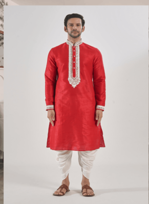 Red kurta patiyala indian ethnic wear for men's 1