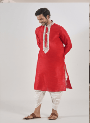 Red kurta patiyala indian ethnic wear for men's 2