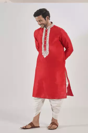 Red kurta patiyala indian ethnic wear for men's