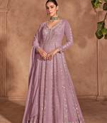 Pink chinon fabric designer heavy embroidery work bridesmaid anarkali suit
