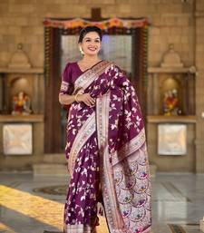 Wine Banarasi Art Silk Saree With Zari Weaving Design