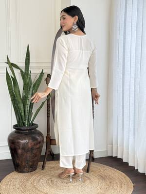 White embroidery with printed looks ethnic girlie viscosee rayon stitched suit 2