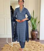 Blue designer embroidery with printed looks ethnic girlie muslin stitched suit