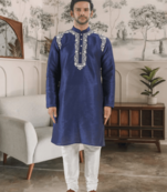 Blue kurta churidar indian ethnic wear for men's