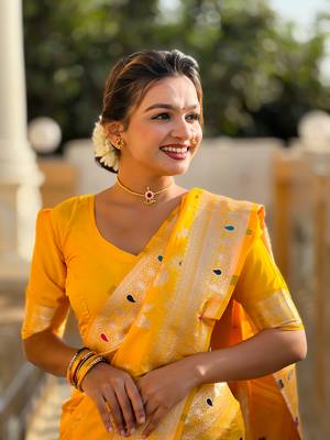 Yellow Banarasi Art Silk Saree With Zari Weaving Design 2