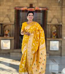 Yellow Banarasi Art Silk Saree With Zari Weaving Design