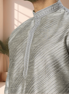 Grey art silk kurta patiala for men"s 3