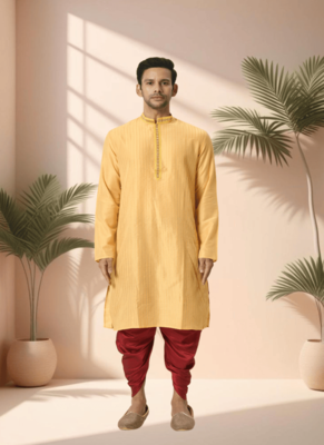 Cotton yellow kurta patiala for men"s 1