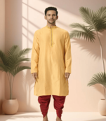 Cotton yellow kurta patiala for men"s