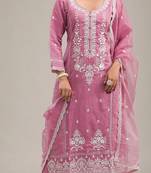 Pink cotton embroidered embroidery work ceremonial salwar kameez