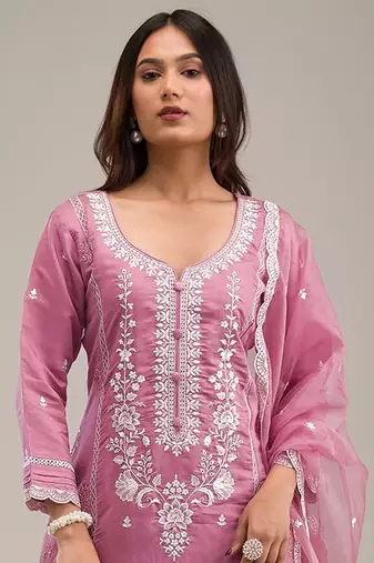 Pink cotton fabric embroidery work ceremonial salwar kameez