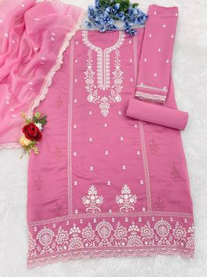 Pink cotton fabric embroidery work ceremonial salwar kameez 3