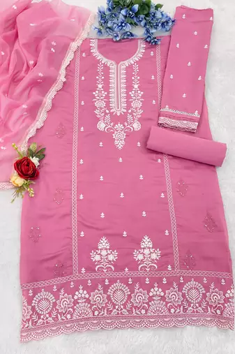 Pink cotton fabric embroidery work ceremonial salwar kameez