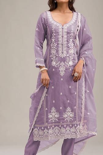 Violet cotton fabric designer embroidery work ceremonial salwar kameez