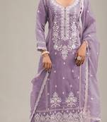 Violet cotton fabric embroidery work ceremonial salwar kameez