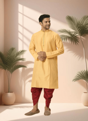 Cotton yellow kurta patiala for men"s 2