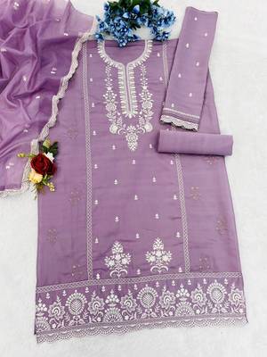 Violet cotton fabric embroidery work ceremonial salwar kameez 3
