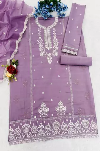 Violet cotton fabric embroidery work ceremonial salwar kameez